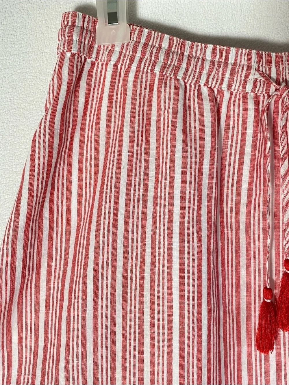 TALBOTS Linen/Cotton Blend Maxi Skirt Red/White Striped Elastic Waist Flare Sz L